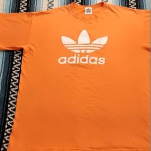 Mens Vtg Adidas Retro Trefoil Logo Orange Double Sided T Shirt Sz XXL